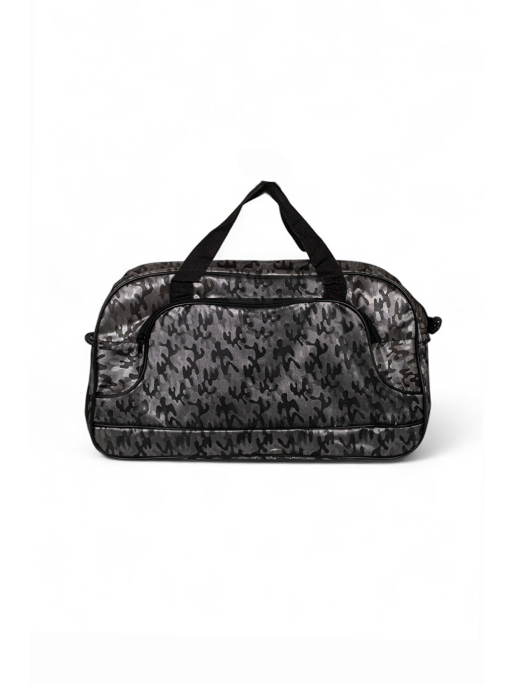 Unisex Gri Kamuflaj Kamuflaj Desenli Önü Fermuarlı İki Bölmeli Seyahat ve Spor Çantası