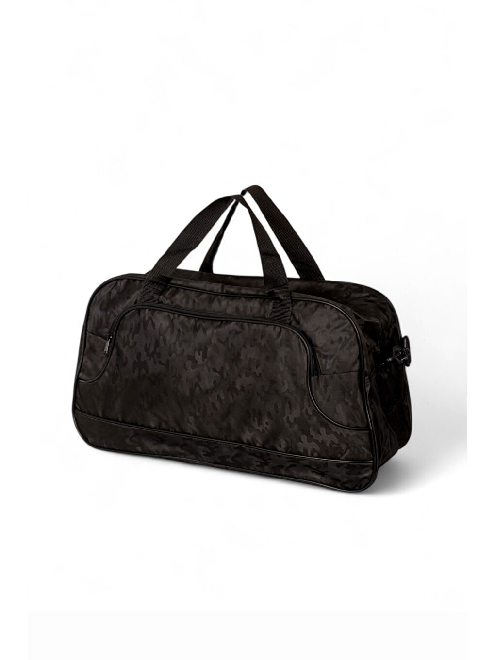 Unisex Siyah Kamuflaj Kamuflaj Desenli Önü Fermuarlı İki Bölmeli Seyahat ve Spor Çantası-1