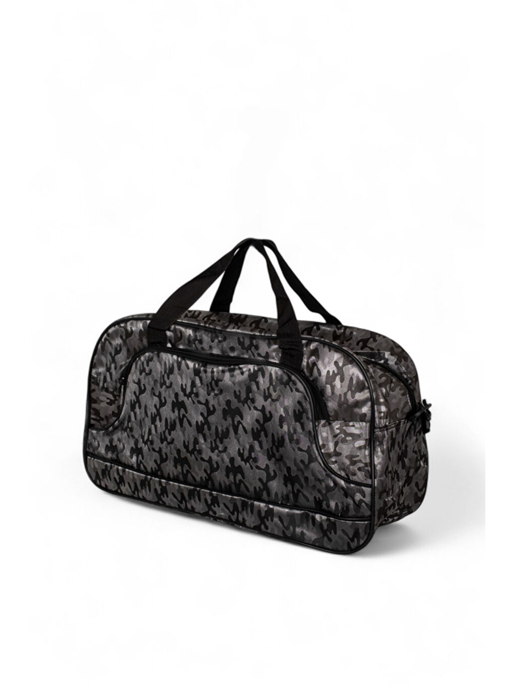 Unisex Gri Kamuflaj Kamuflaj Desenli Önü Fermuarlı İki Bölmeli Seyahat ve Spor Çantası-1
