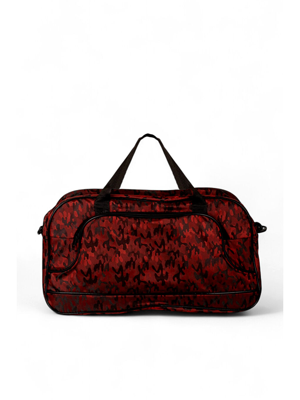 Unisex Kırmızı Kamuflaj Kamuflaj Desenli Önü Fermuarlı İki Bölmeli Seyahat ve Spor Çantası