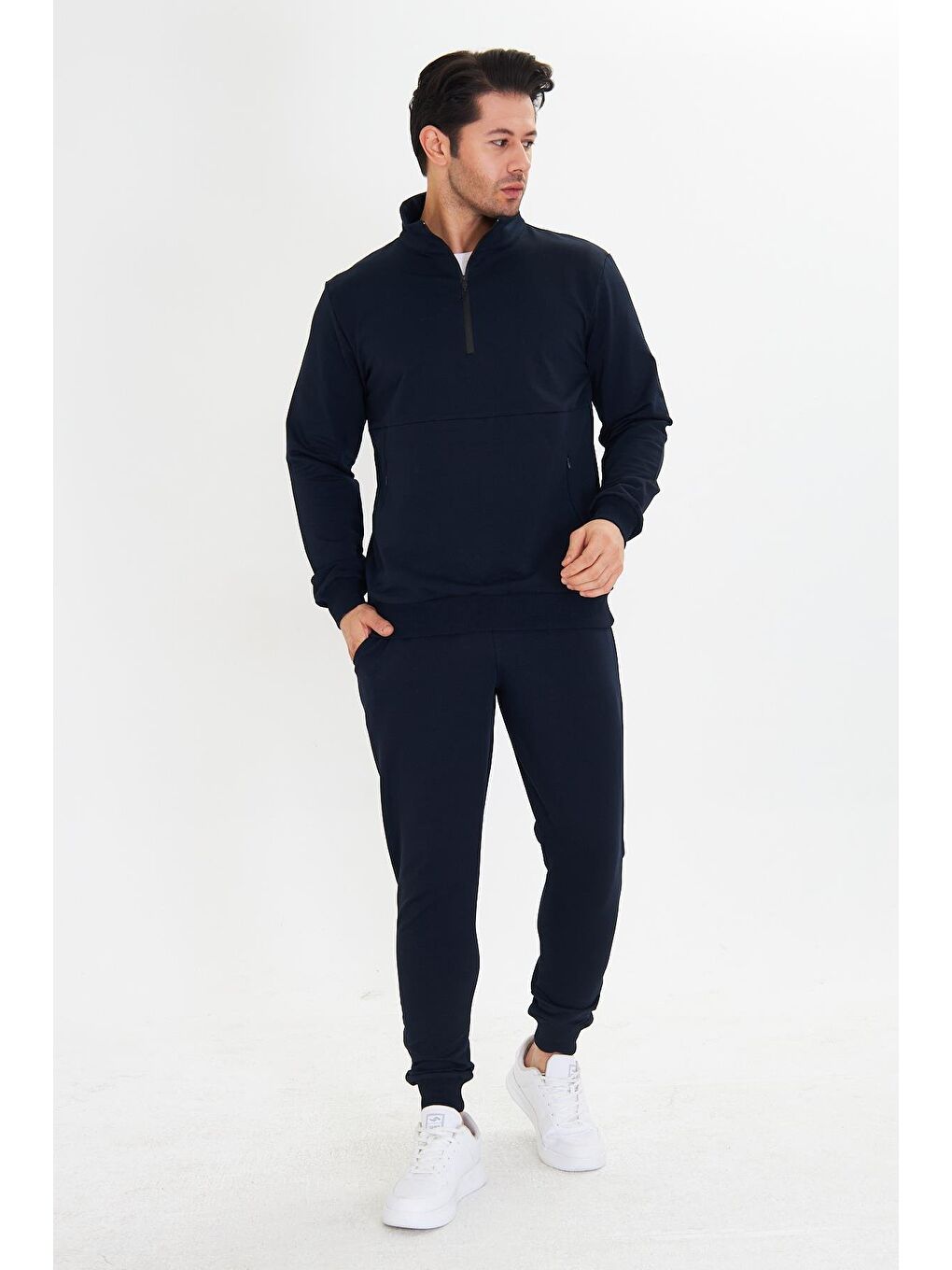 Yarım Fermuarlı Pamuklu Erkek Eşofman Takımı Lacivert 5709-L-1