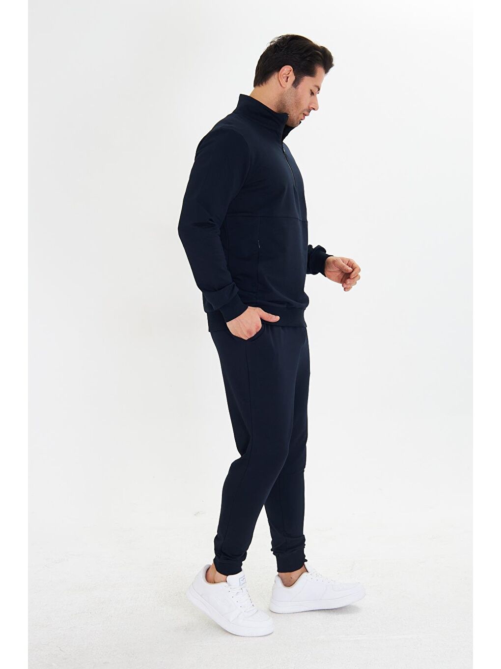 Yarım Fermuarlı Pamuklu Erkek Eşofman Takımı Lacivert 5709-L-2