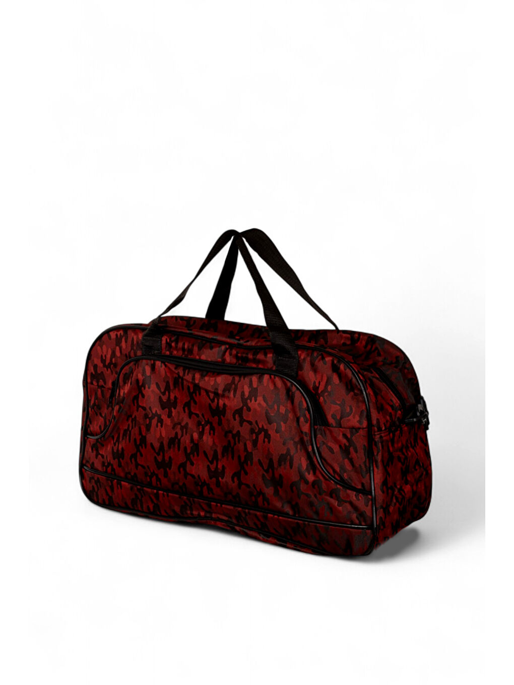 Unisex Kırmızı Kamuflaj Kamuflaj Desenli Önü Fermuarlı İki Bölmeli Seyahat ve Spor Çantası-1