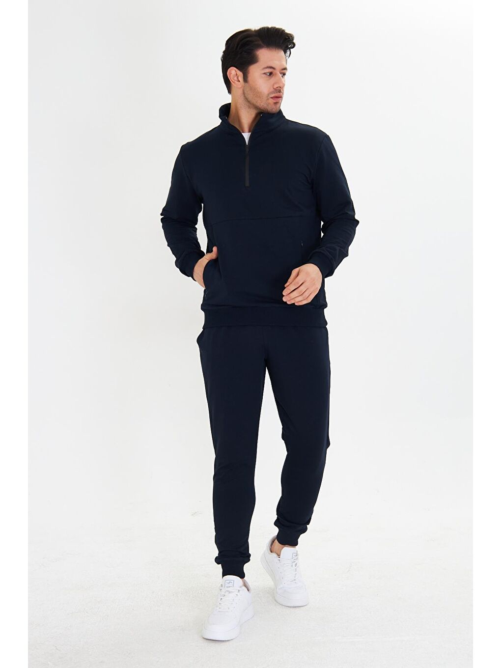 Yarım Fermuarlı Pamuklu Erkek Eşofman Takımı Lacivert 5709-L-3