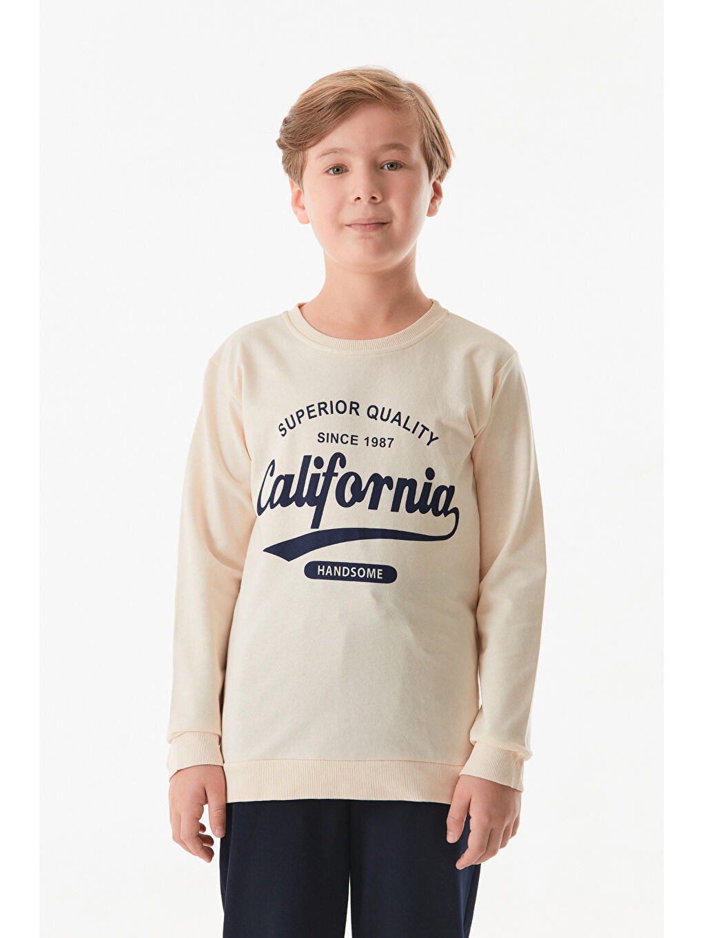 Fullamoda Bej California Baskılı Erkek Çocuk Sweatshirt