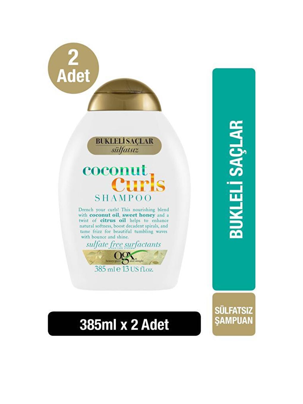 OGX Renksiz Bukleli Saçlar Için Coconut Curls Sülfatsız Şampuan 385 ml X2