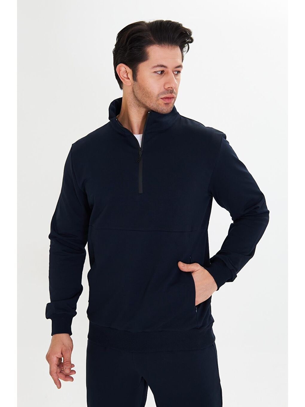 Yarım Fermuarlı Pamuklu Erkek Eşofman Takımı Lacivert 5709-L-6