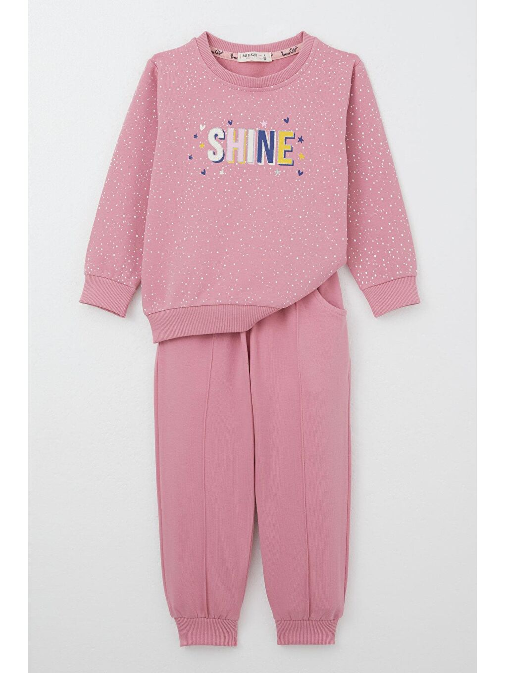 Pembe Kız Çocuk Eşofman Takım Yazı Baskılı Kalpli Yıldızlı Gülkurusu (4-5 Yaş)