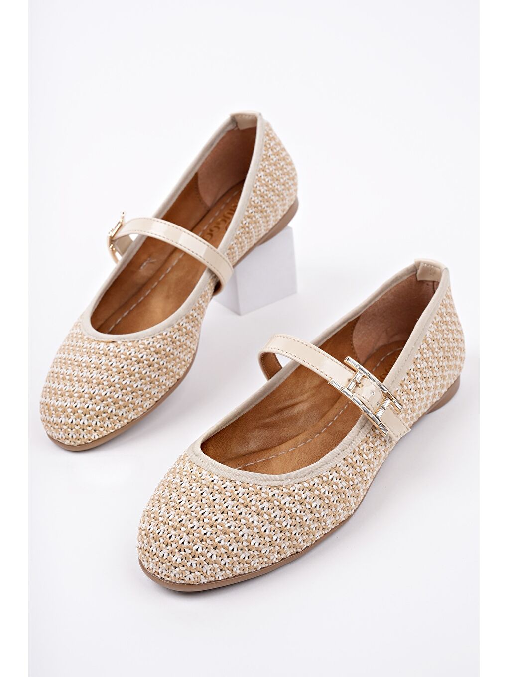 Bej KAİF Tek Bantlı Kadın Günlük Hasır Babet