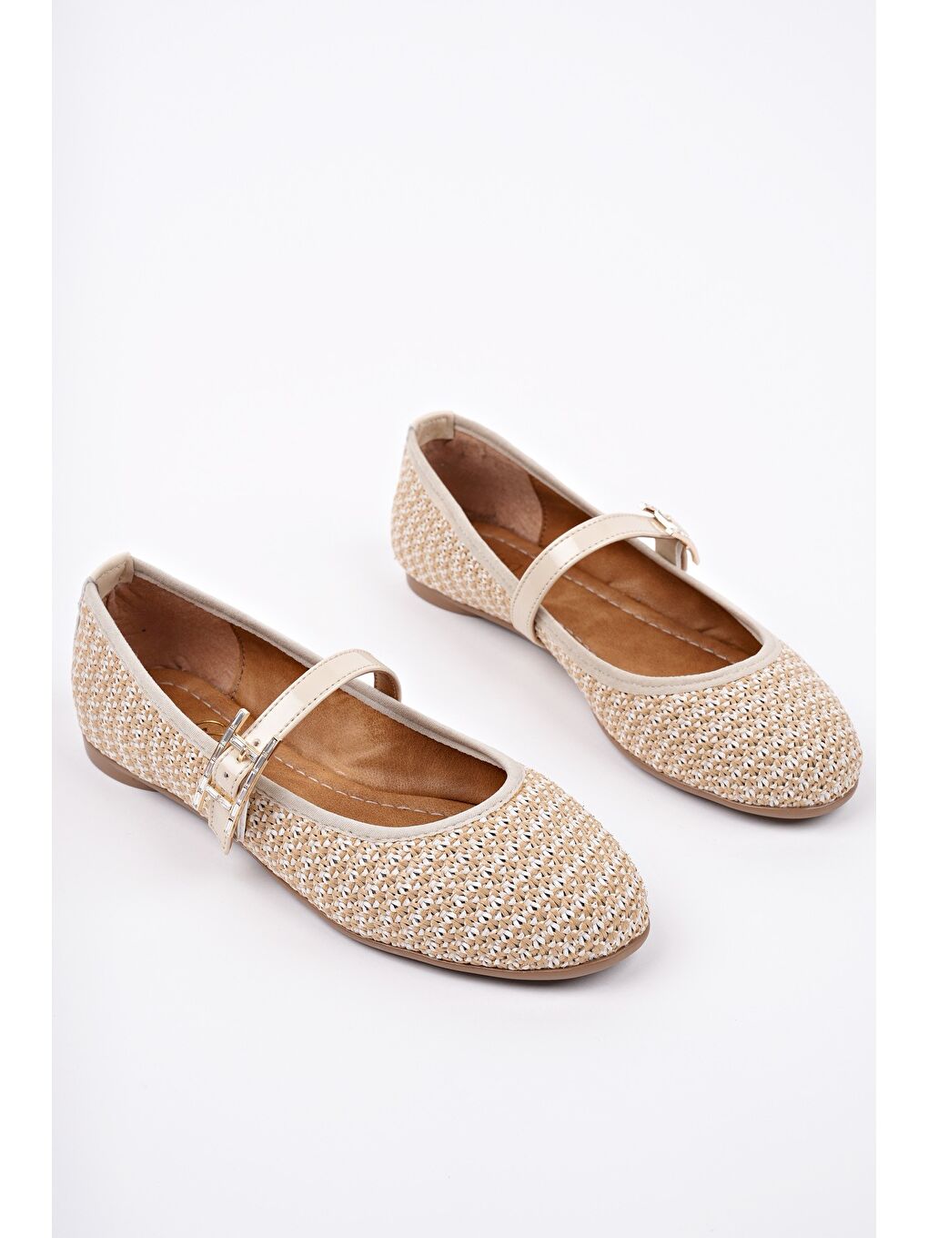 Bej KAİF Tek Bantlı Kadın Günlük Hasır Babet-1