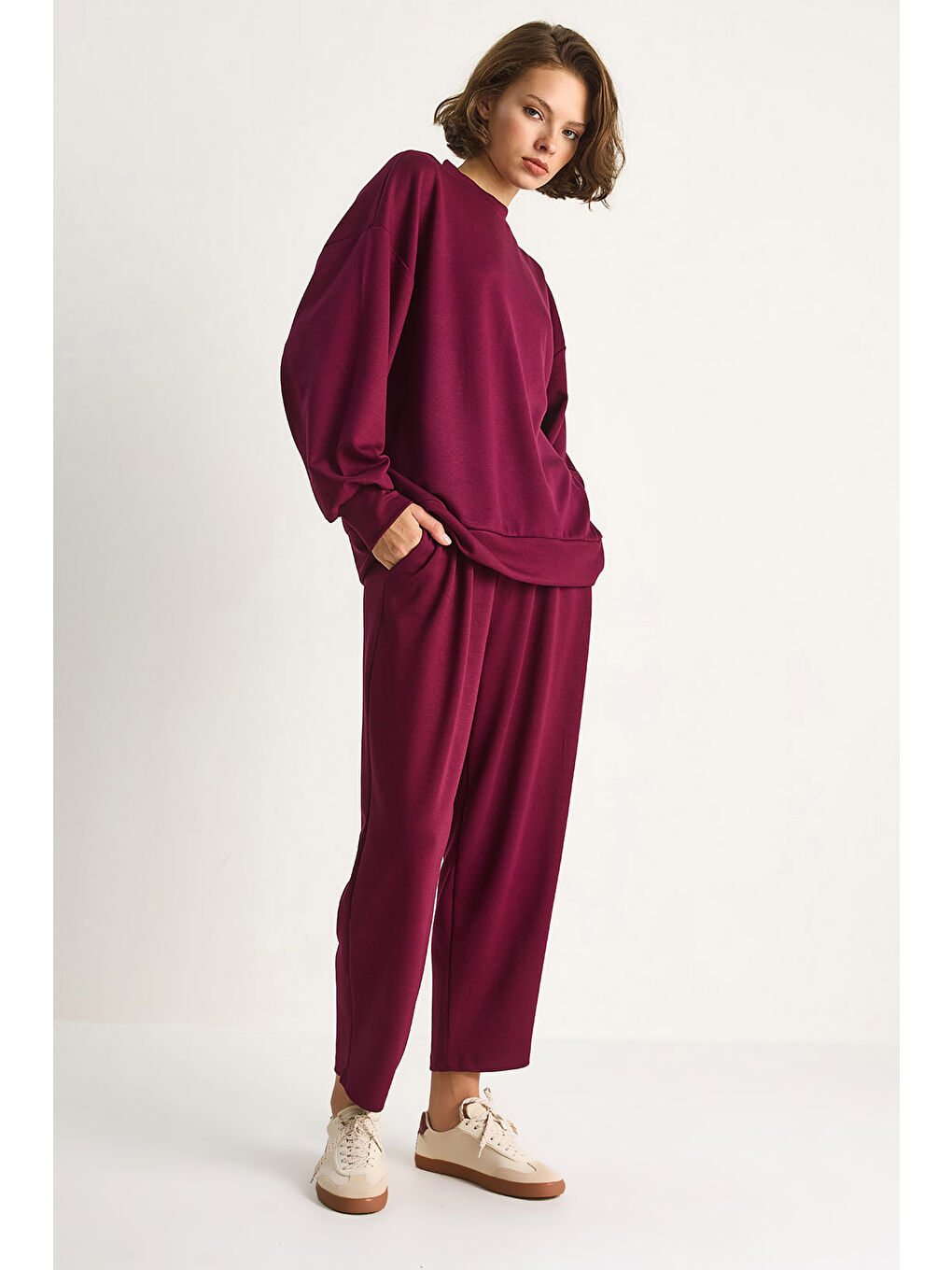 Bordo Kadın Bisiklet Yaka Oversize Alt-üst Takım