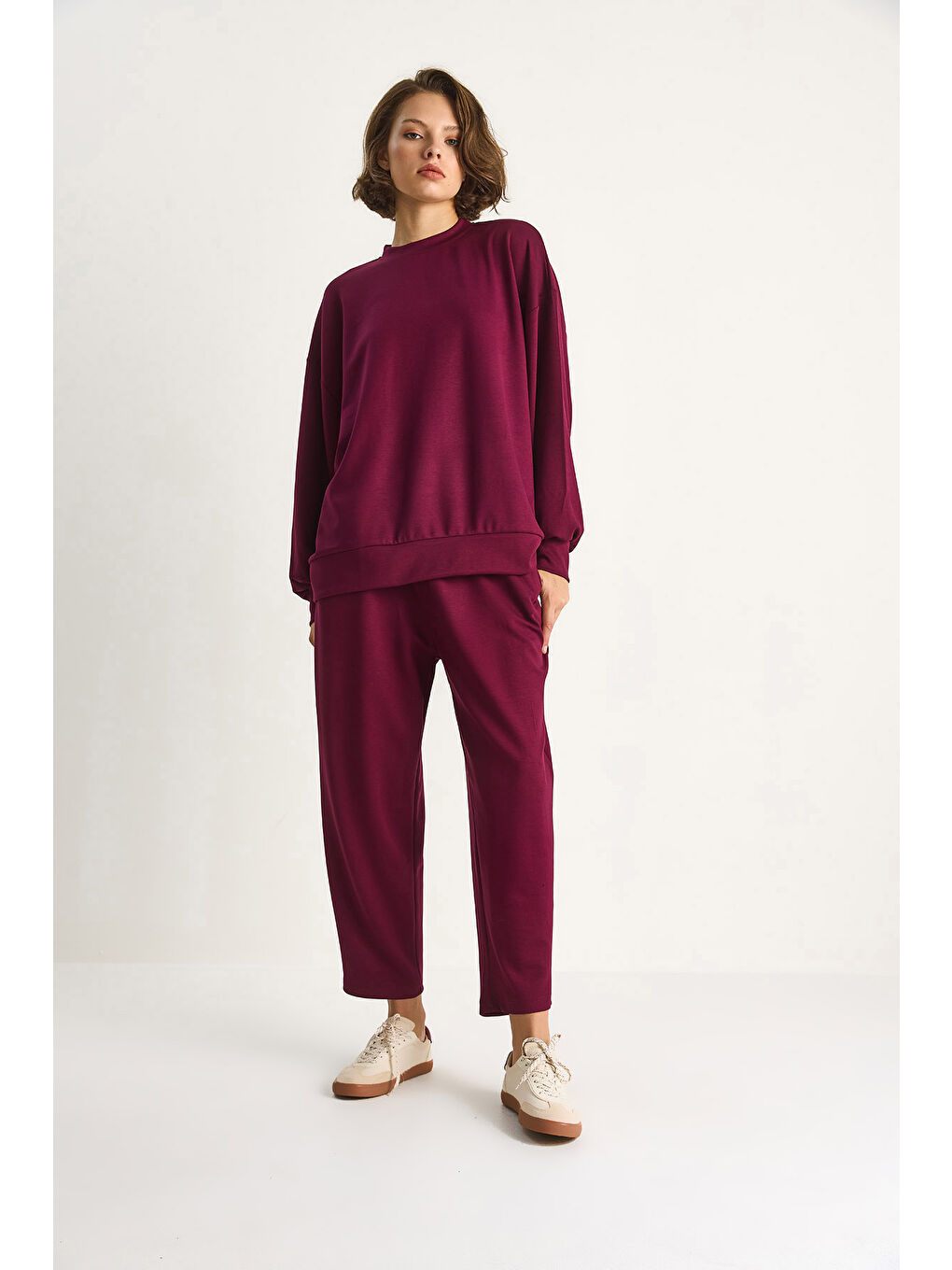 Bordo Kadın Bisiklet Yaka Oversize Alt-üst Takım-1