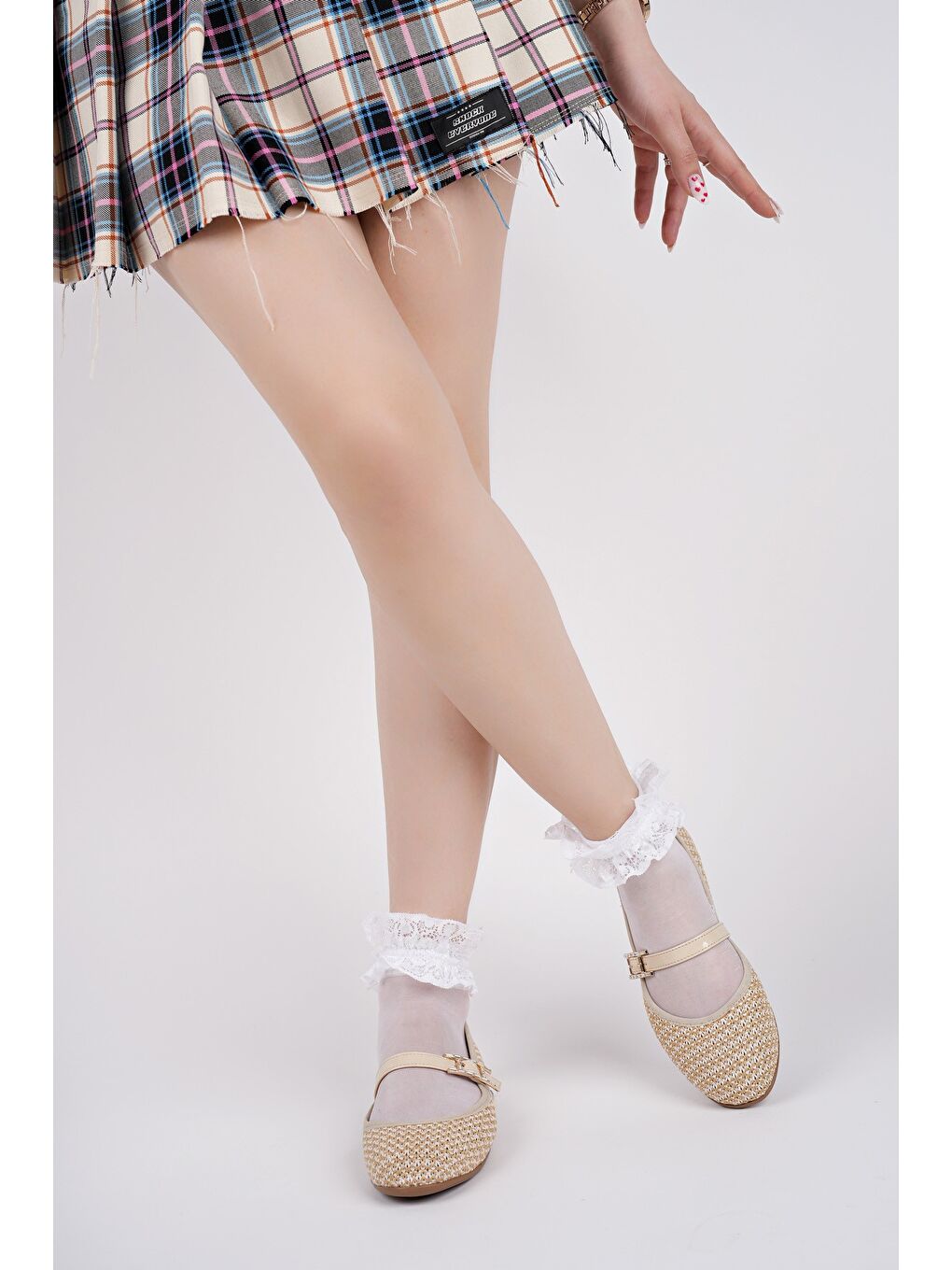 Bej KAİF Tek Bantlı Kadın Günlük Hasır Babet-5