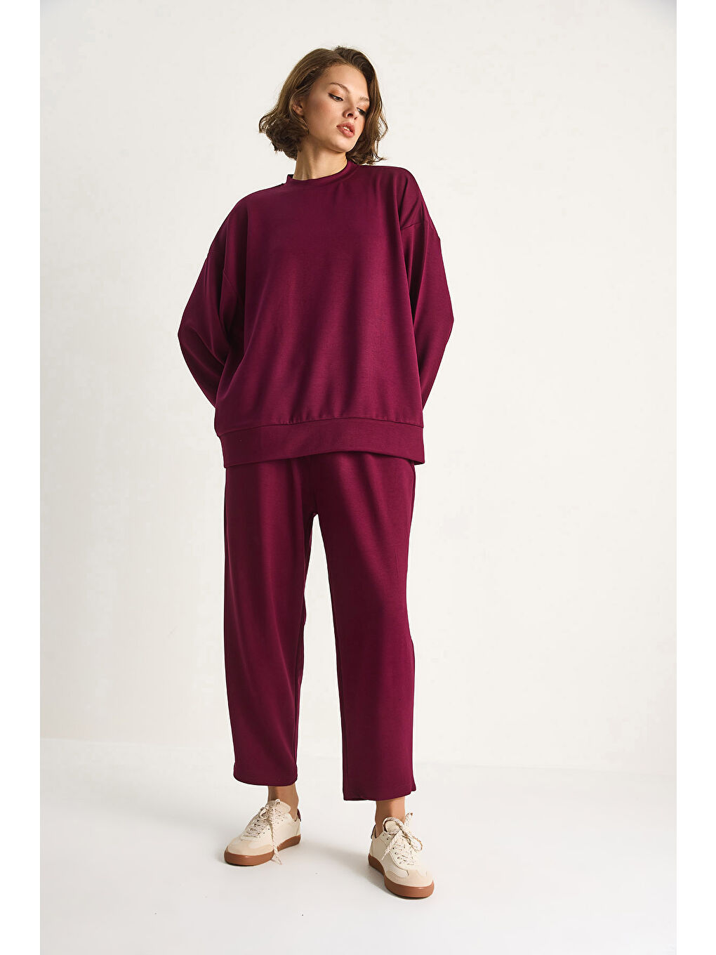 Bordo Kadın Bisiklet Yaka Oversize Alt-üst Takım-3