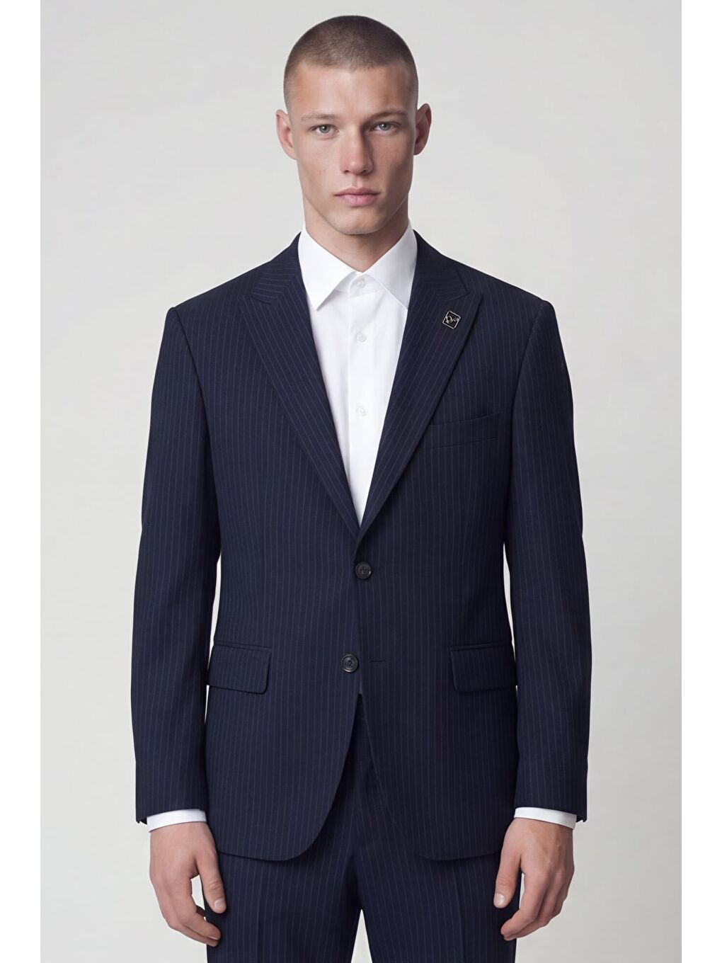 Erkek Lacivert Normal Kesim Regular Fit Viskon Çizgili Tam Astarlı Sivri Yaka 6 Drop Takım Elbise