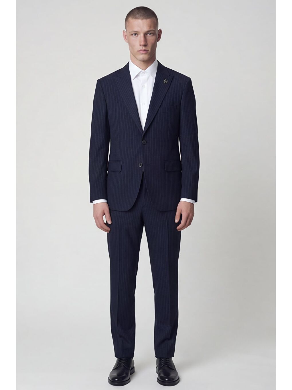Erkek Lacivert Normal Kesim Regular Fit Viskon Çizgili Tam Astarlı Sivri Yaka 6 Drop Takım Elbise-2