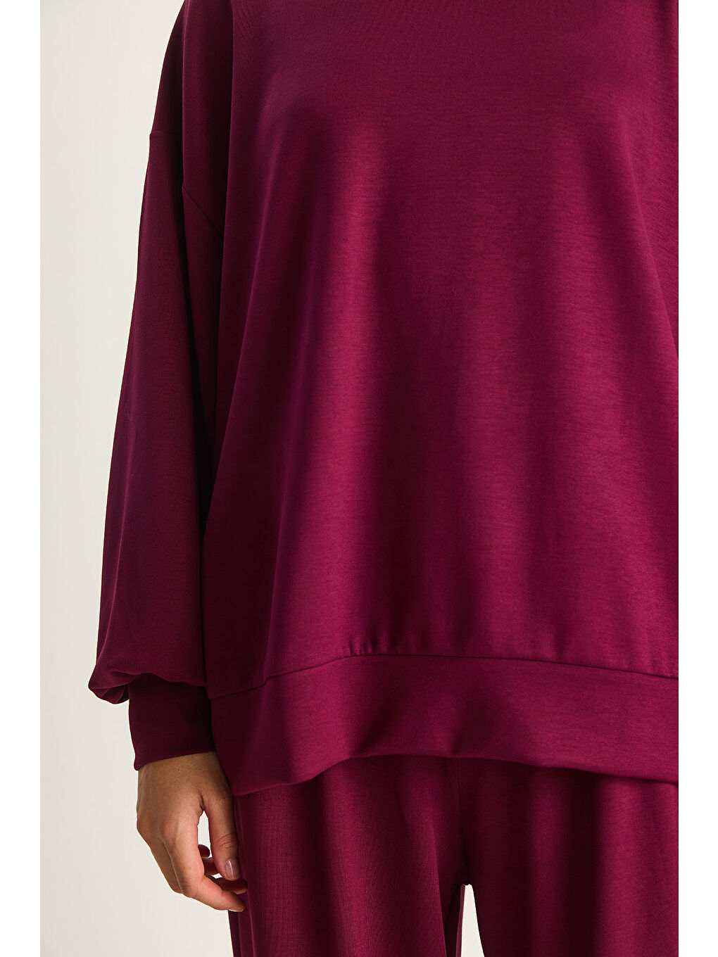 Bordo Kadın Bisiklet Yaka Oversize Alt-üst Takım-6