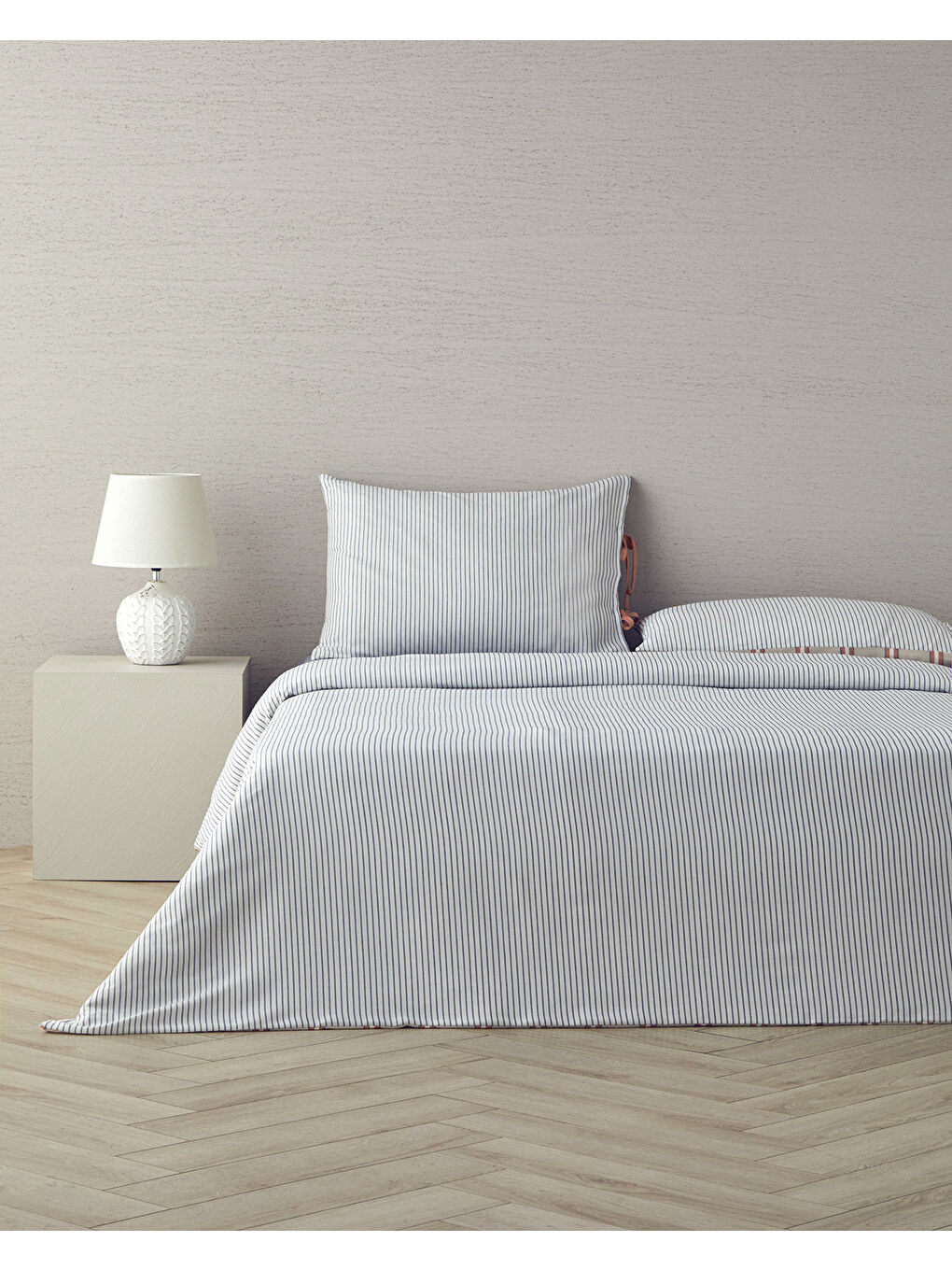 Kahverengi Cool Stripe İpliği Boyalı King Size Nevresim Takımı Terracota - Bej-1