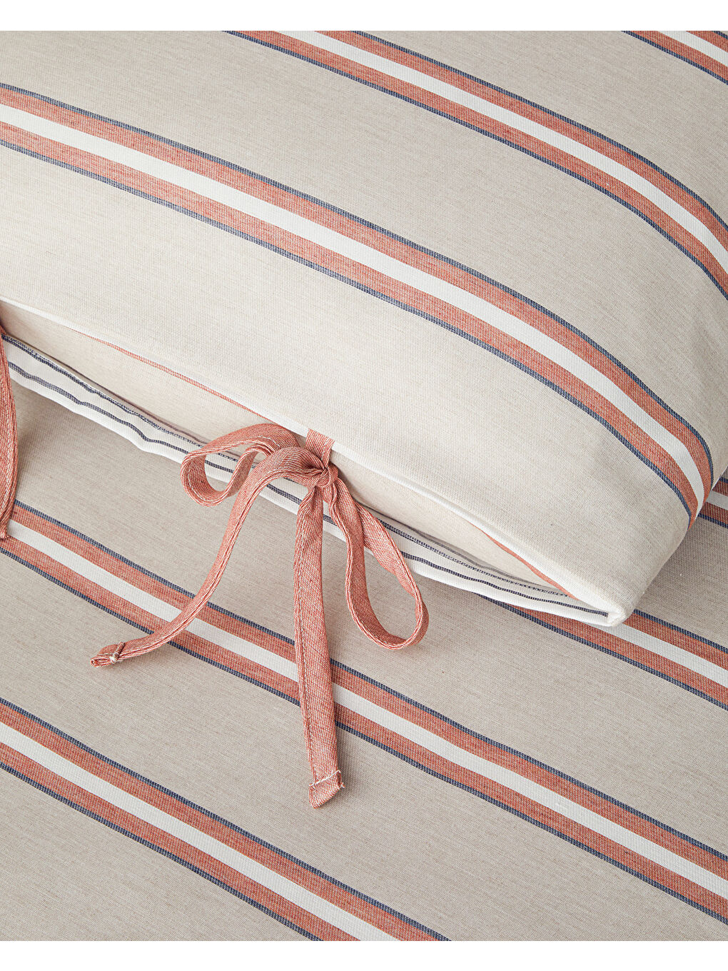 Kahverengi Cool Stripe İpliği Boyalı King Size Nevresim Takımı Terracota - Bej-4