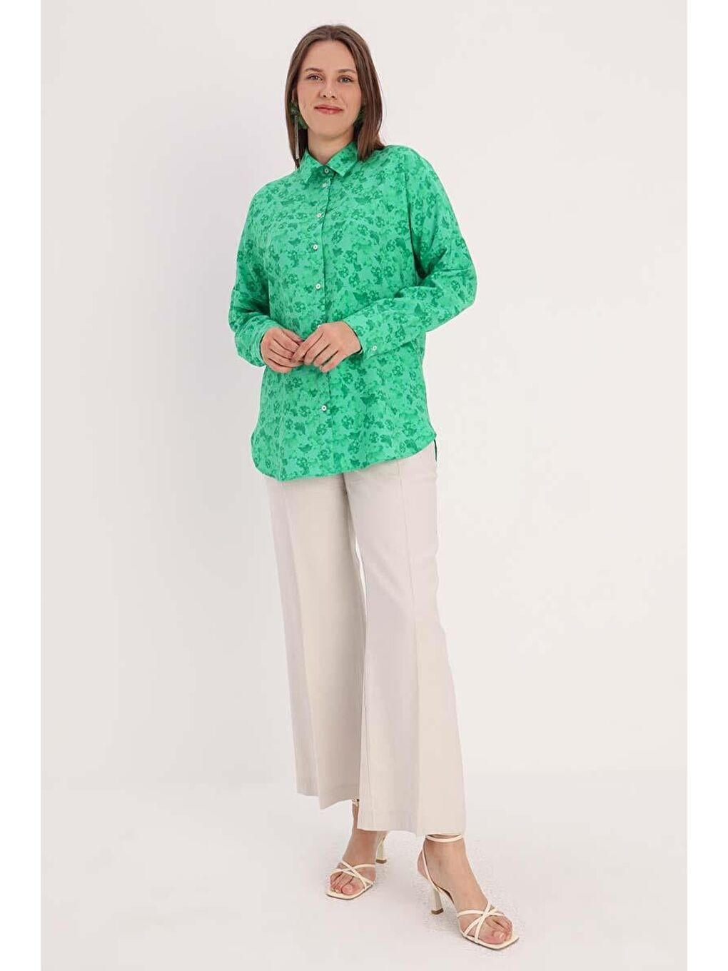 Yeşil-Koyu Yeşil-Oversize Gömlek
