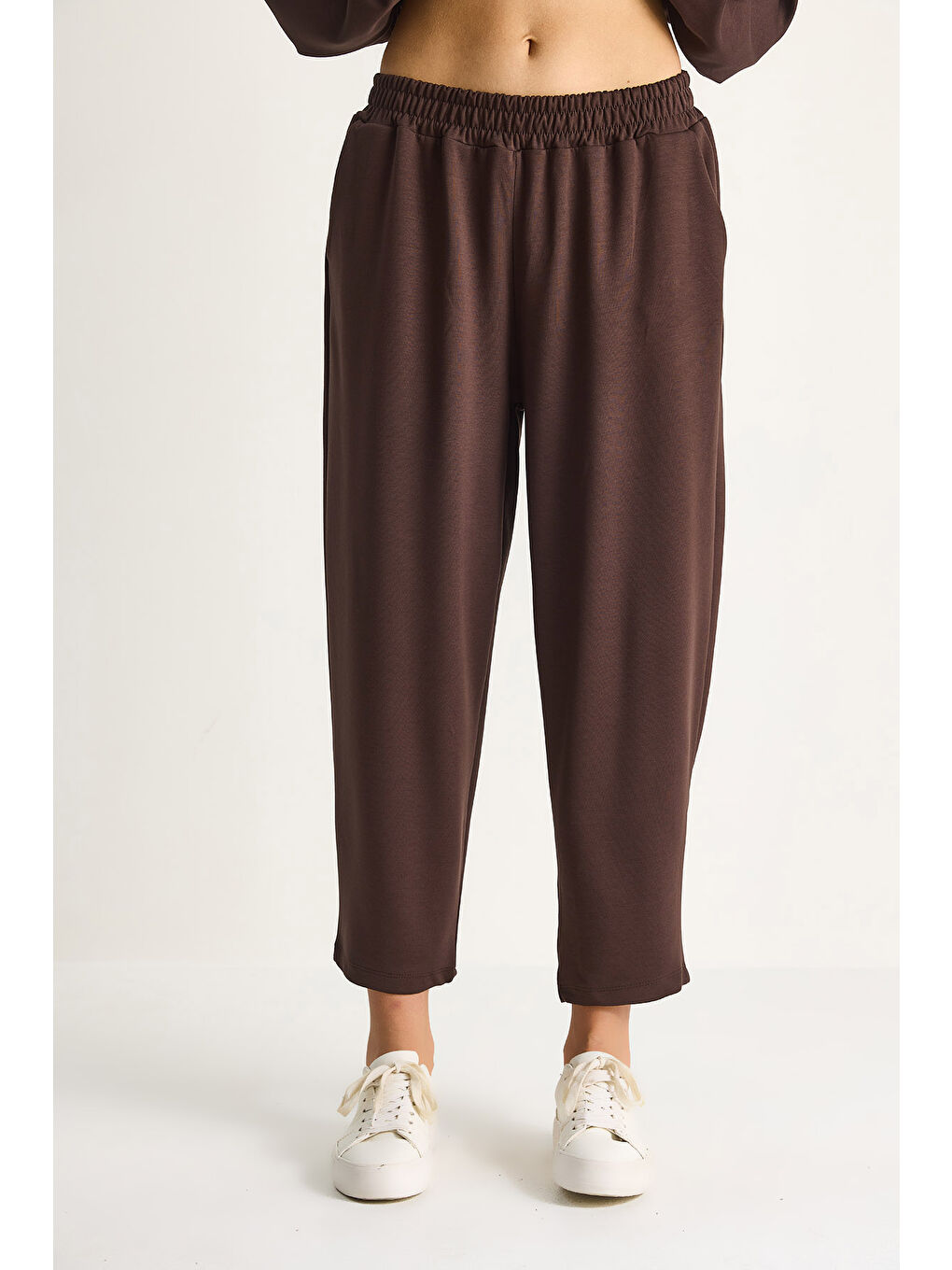 Kahverengi Kadın Bisiklet Yaka Oversize Alt-üst Takım-5