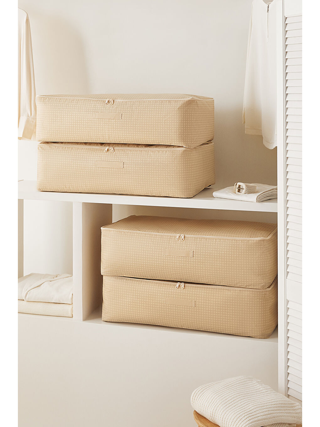 4'lü Mega Boy Bej Pötikare Baza Altı Hurç Set 74 x 46 x 22 cm