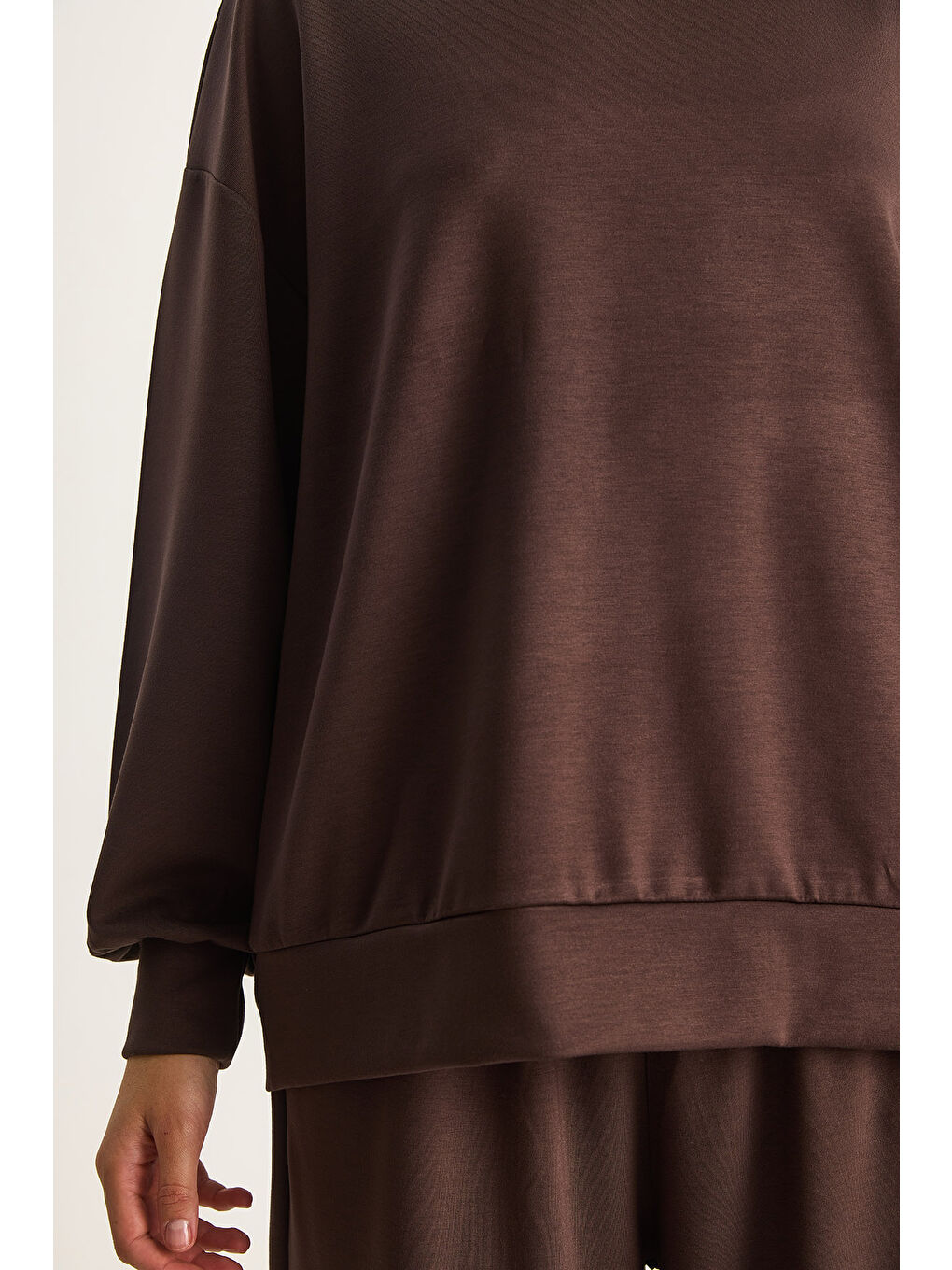 Kahverengi Kadın Bisiklet Yaka Oversize Alt-üst Takım-6