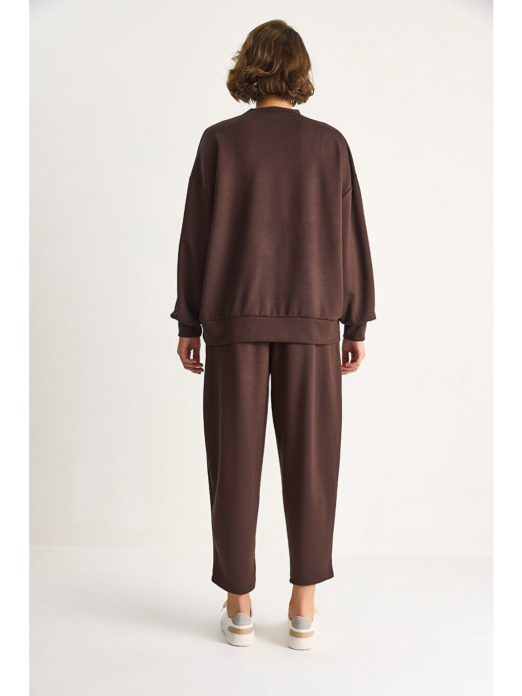 Kahverengi Kadın Bisiklet Yaka Oversize Alt-üst Takım-7