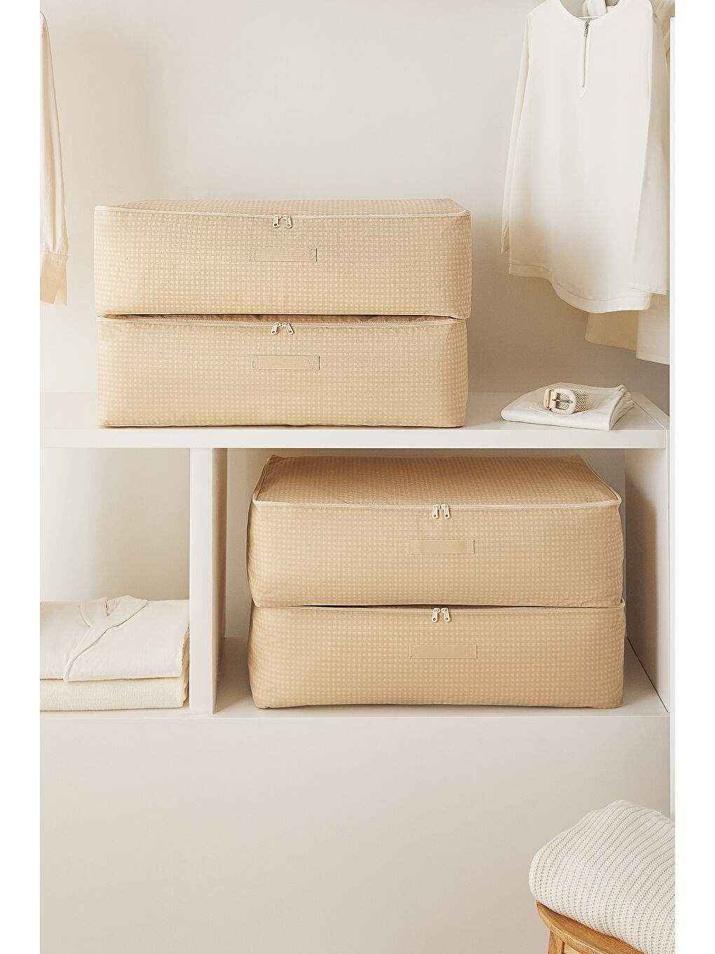 4'lü Mega Boy Bej Pötikare Baza Altı Hurç Set 74 x 46 x 22 cm-2