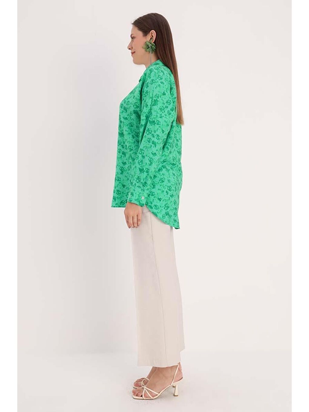 Yeşil-Koyu Yeşil-Oversize Gömlek-2