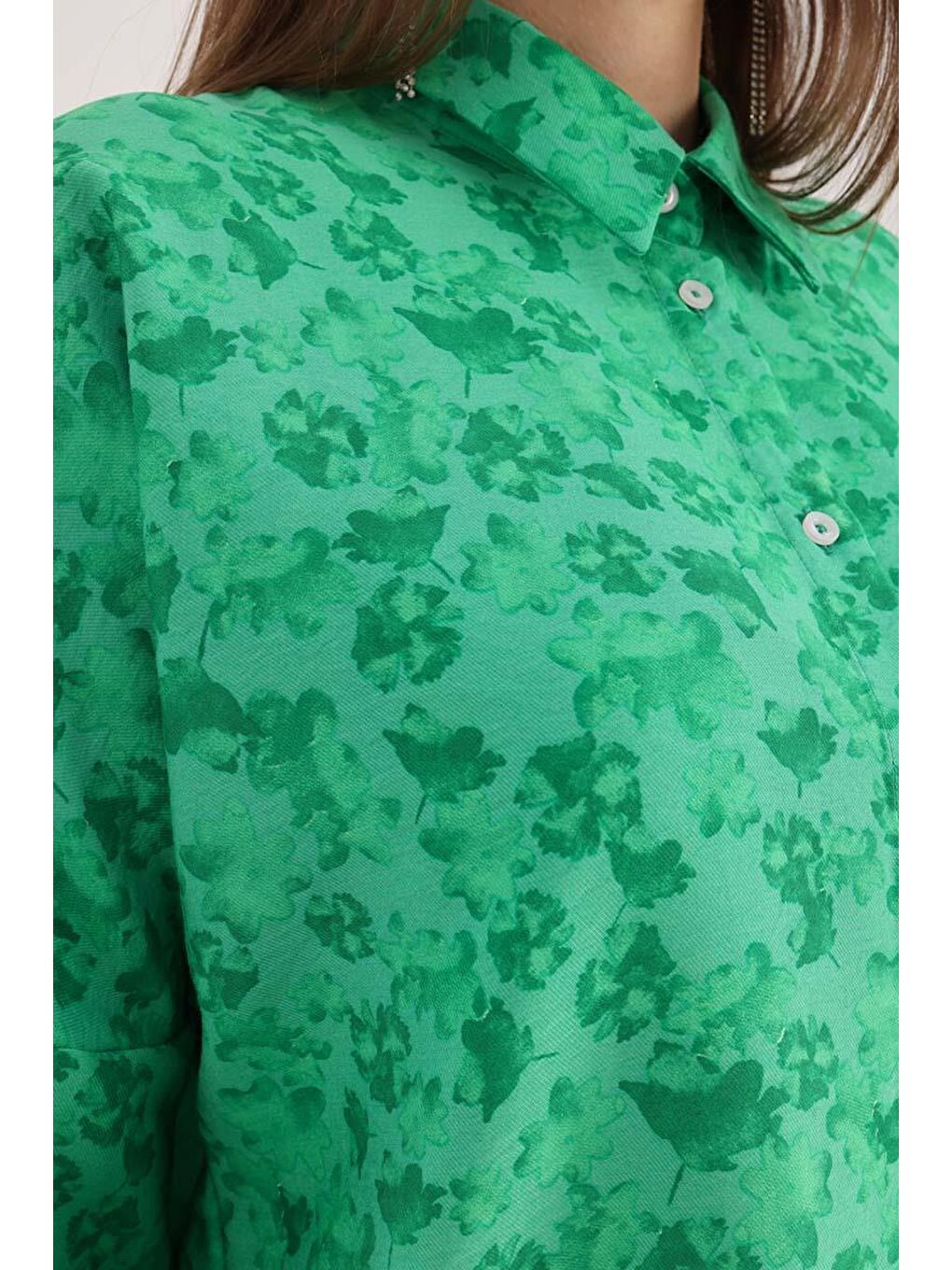 Yeşil-Koyu Yeşil-Oversize Gömlek-4