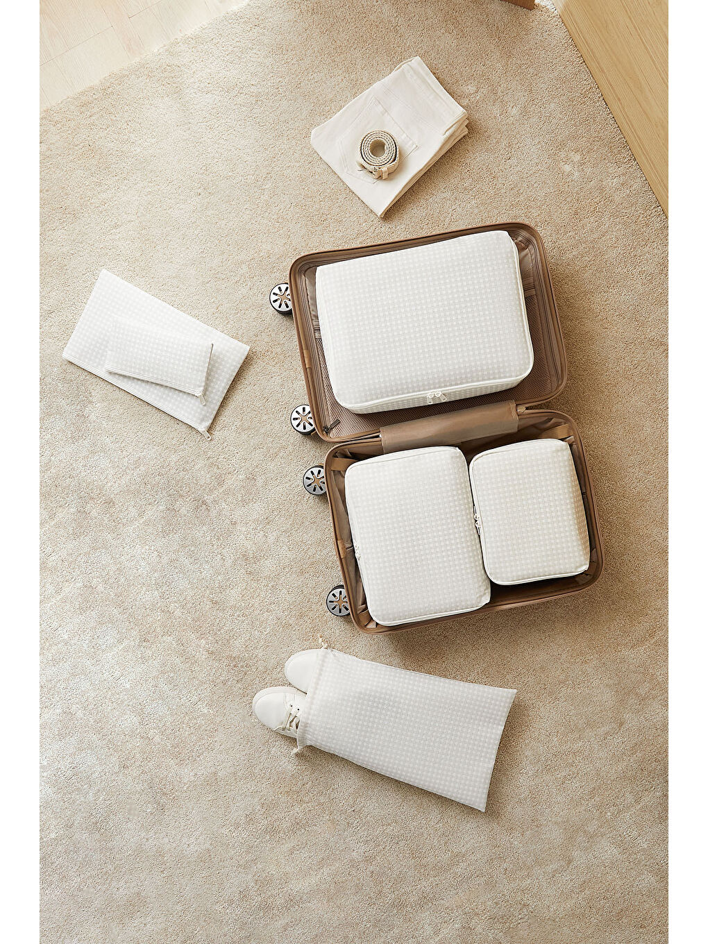 6'lı Gri Pötikare Bavul İçi Düzenleyici Set-1