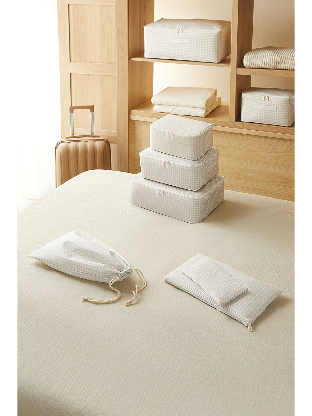 6'lı Gri Pötikare Bavul İçi Düzenleyici Set-2