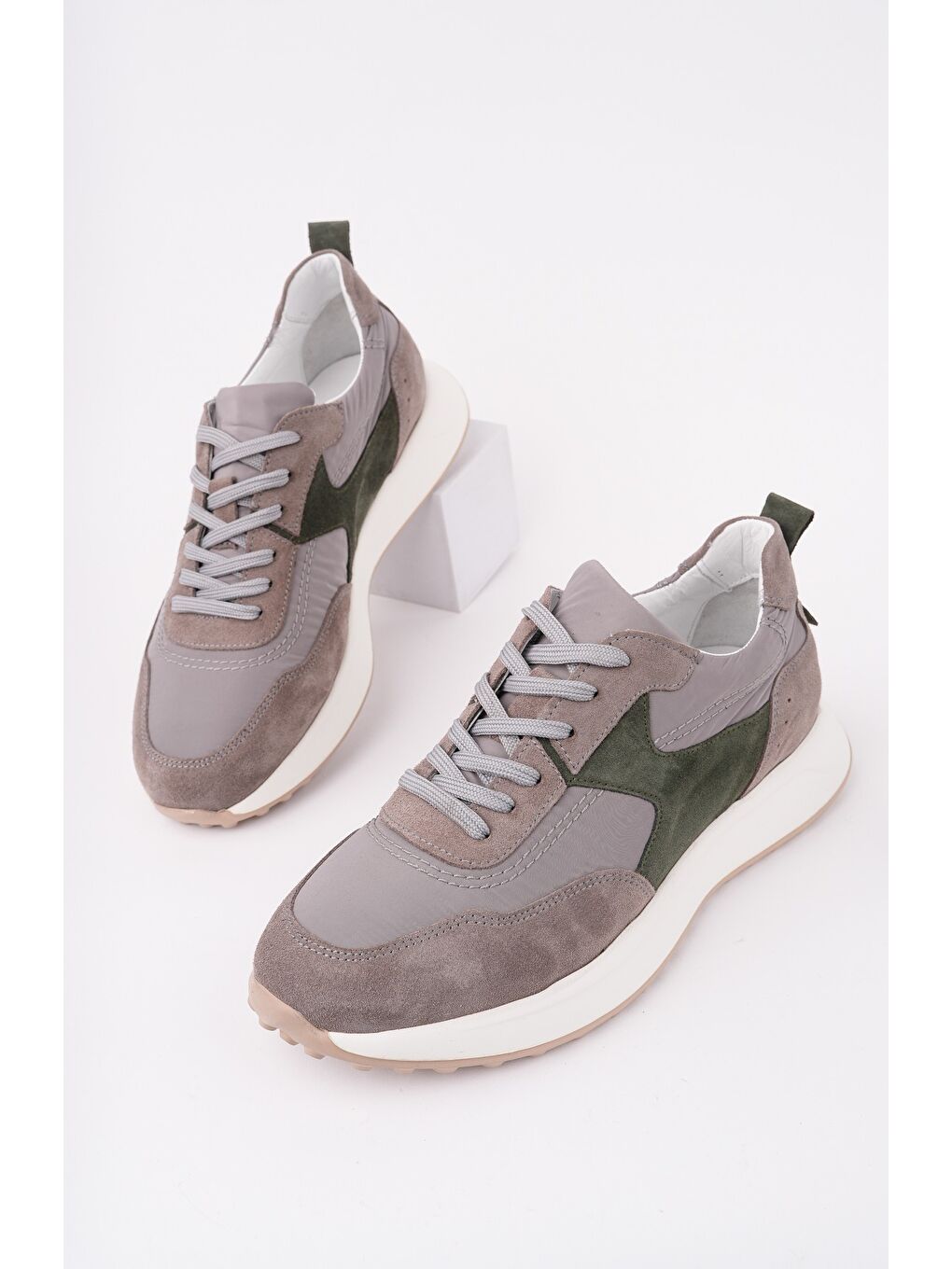 Gri SVENSON Kalın Taban Bağcıklı Hakiki Deri Erkek Günlük Sneaker Spor Ayakkabı-1