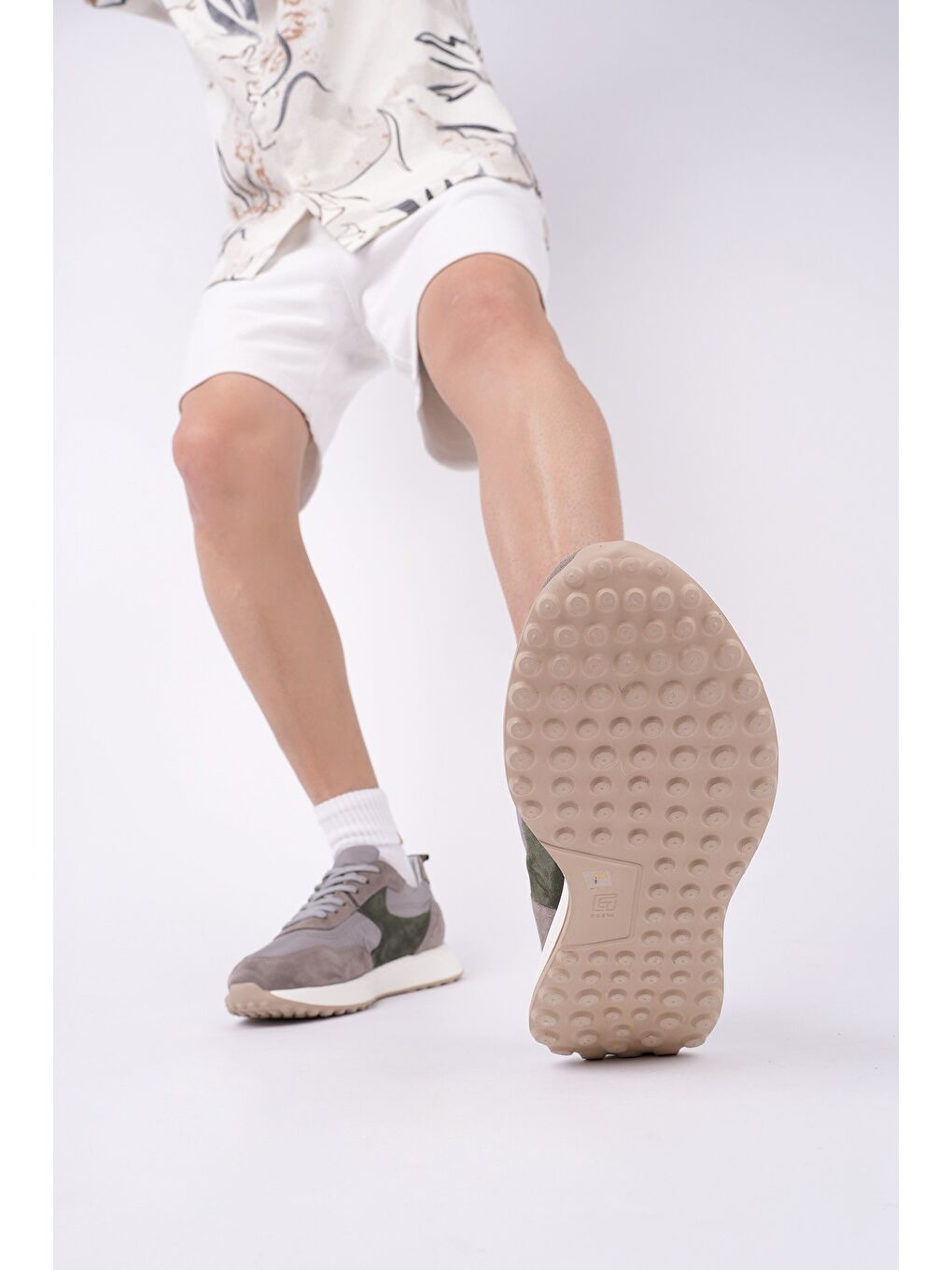 Gri SVENSON Kalın Taban Bağcıklı Hakiki Deri Erkek Günlük Sneaker Spor Ayakkabı-3