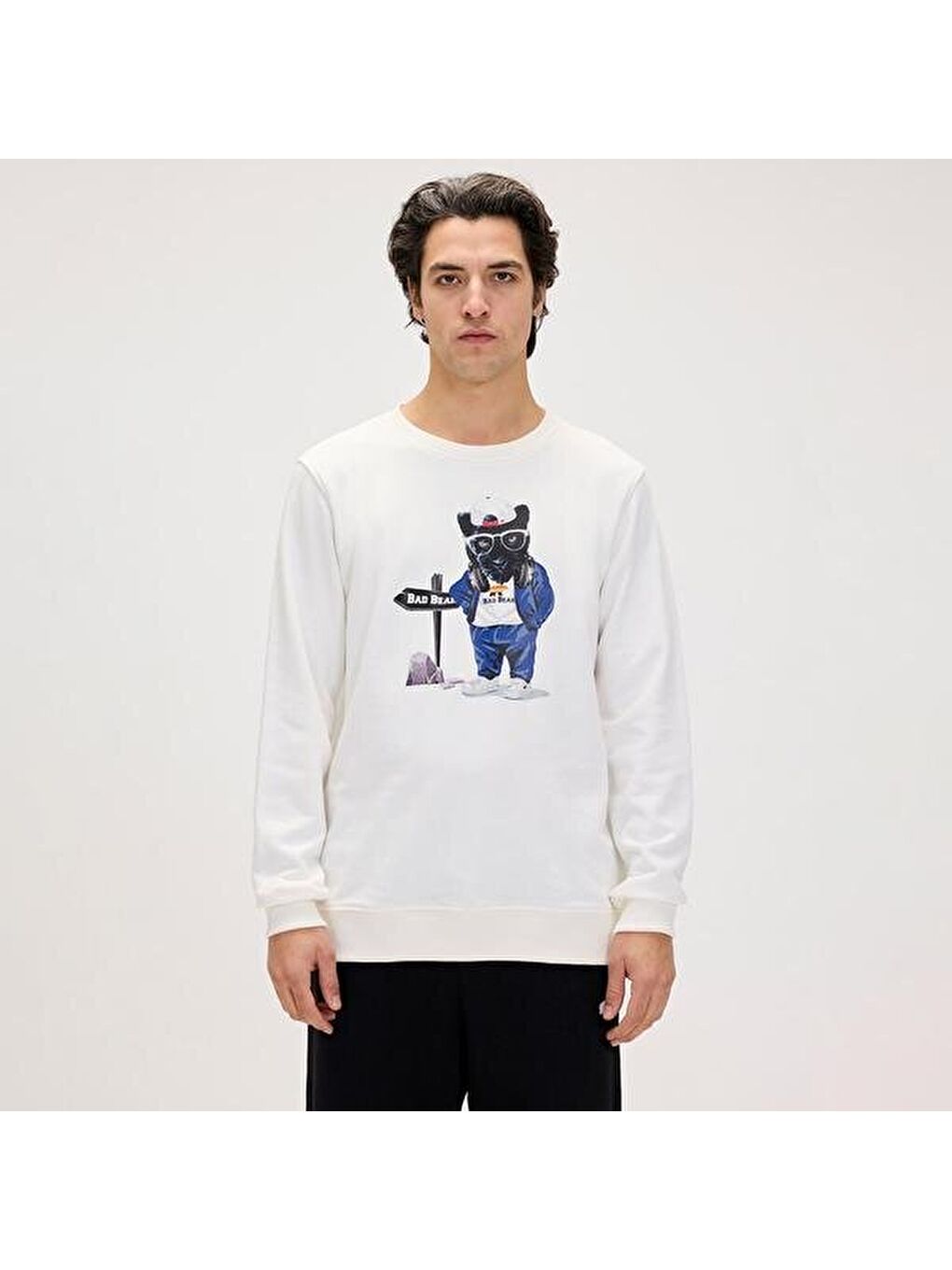 Panther Crewneck Erkek Beyaz Yuvarlak Yaka Sweatshirt