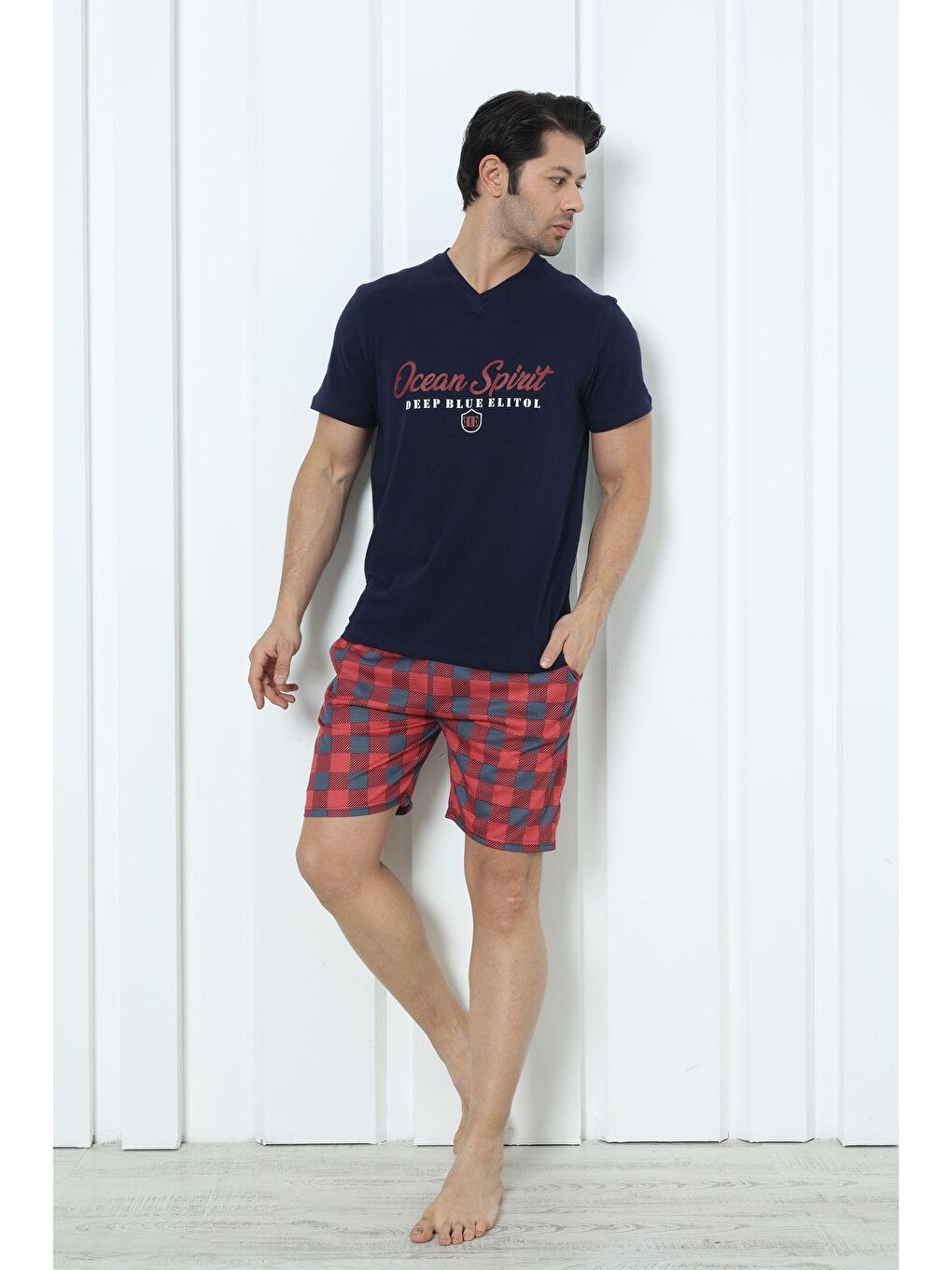 Lacivert Pamuklu Kısa Kol Şort Takım 4990-8-1