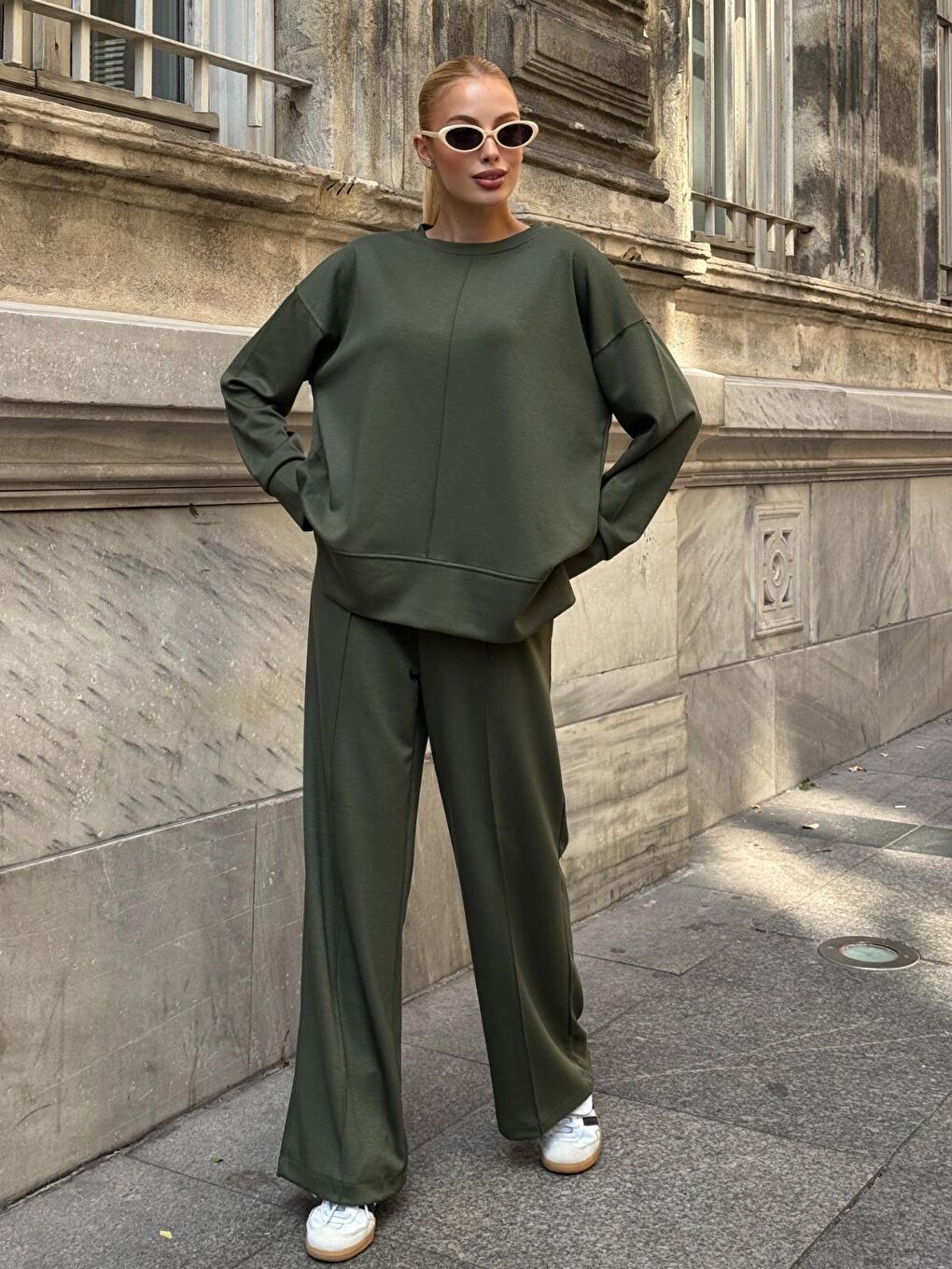 Modal Kumaş Haki Oversize Sweat İkili Takım-3