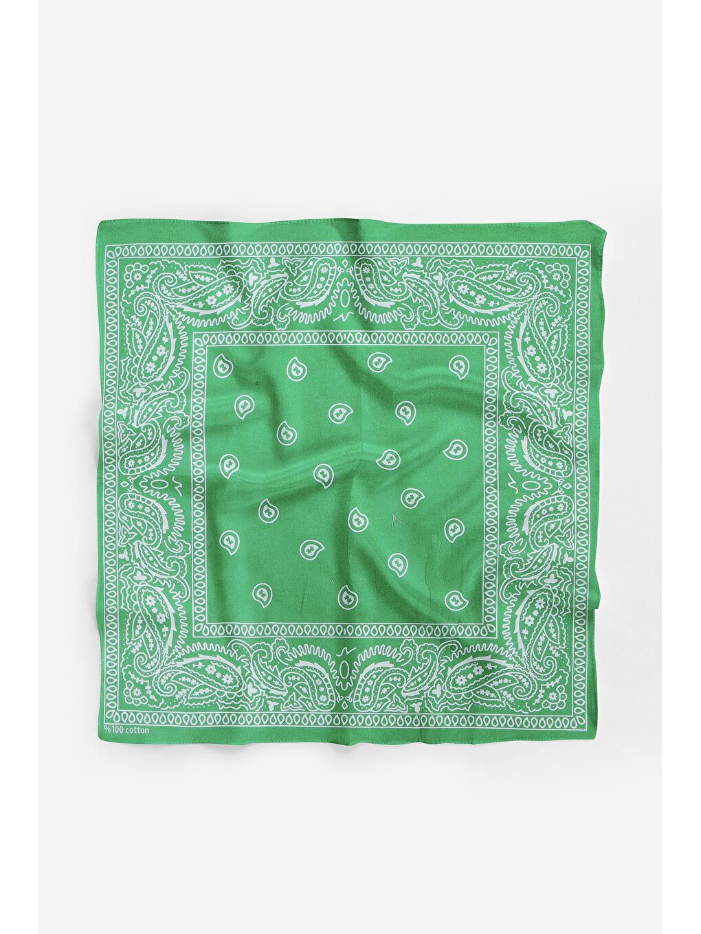 Haki Şal Desenli Kare Pamuk Bandana Fular