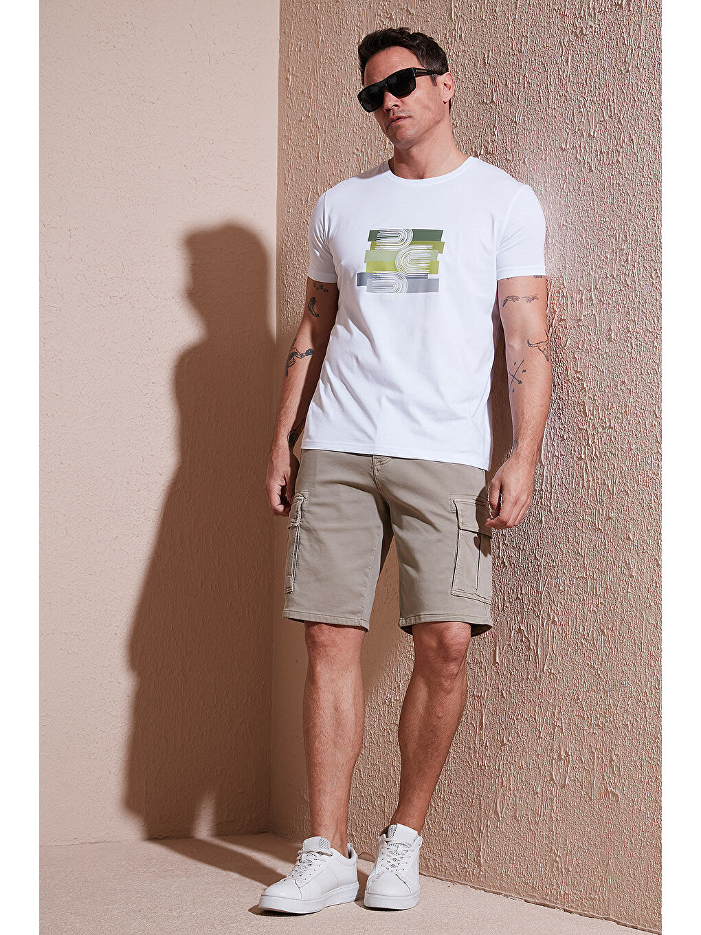 Bej Streç Pamuklu Regular Fit Normal Bel Kargo Cepli Şort 4510S79MILAN