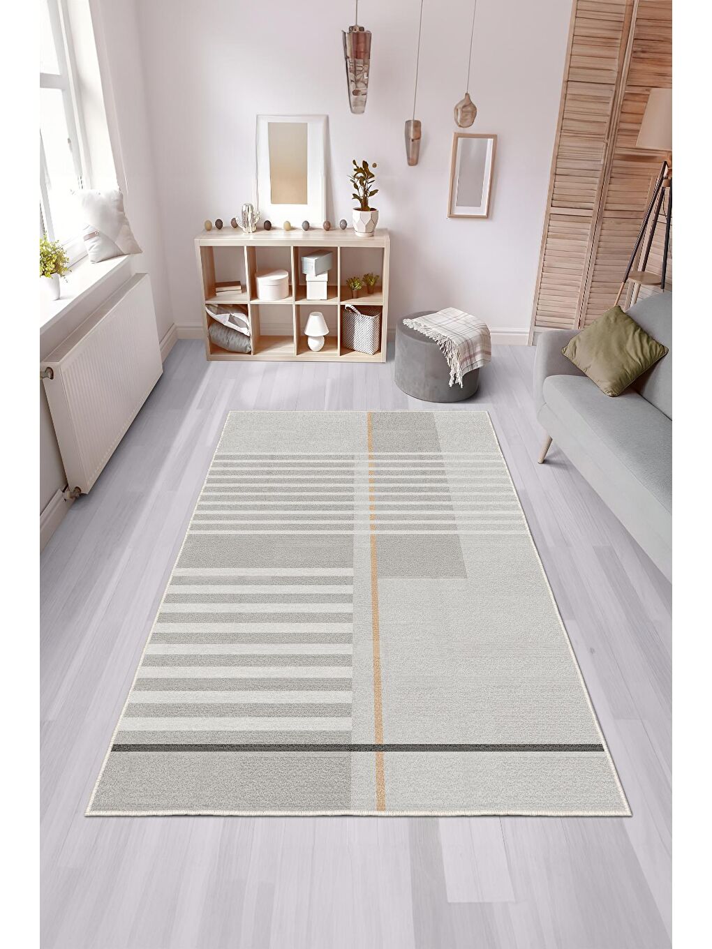 Bej Özel Tasarım, Kaymaz Taban, İnce, Yıkanabilir, Modern Halı WOOKECE1481 60x100