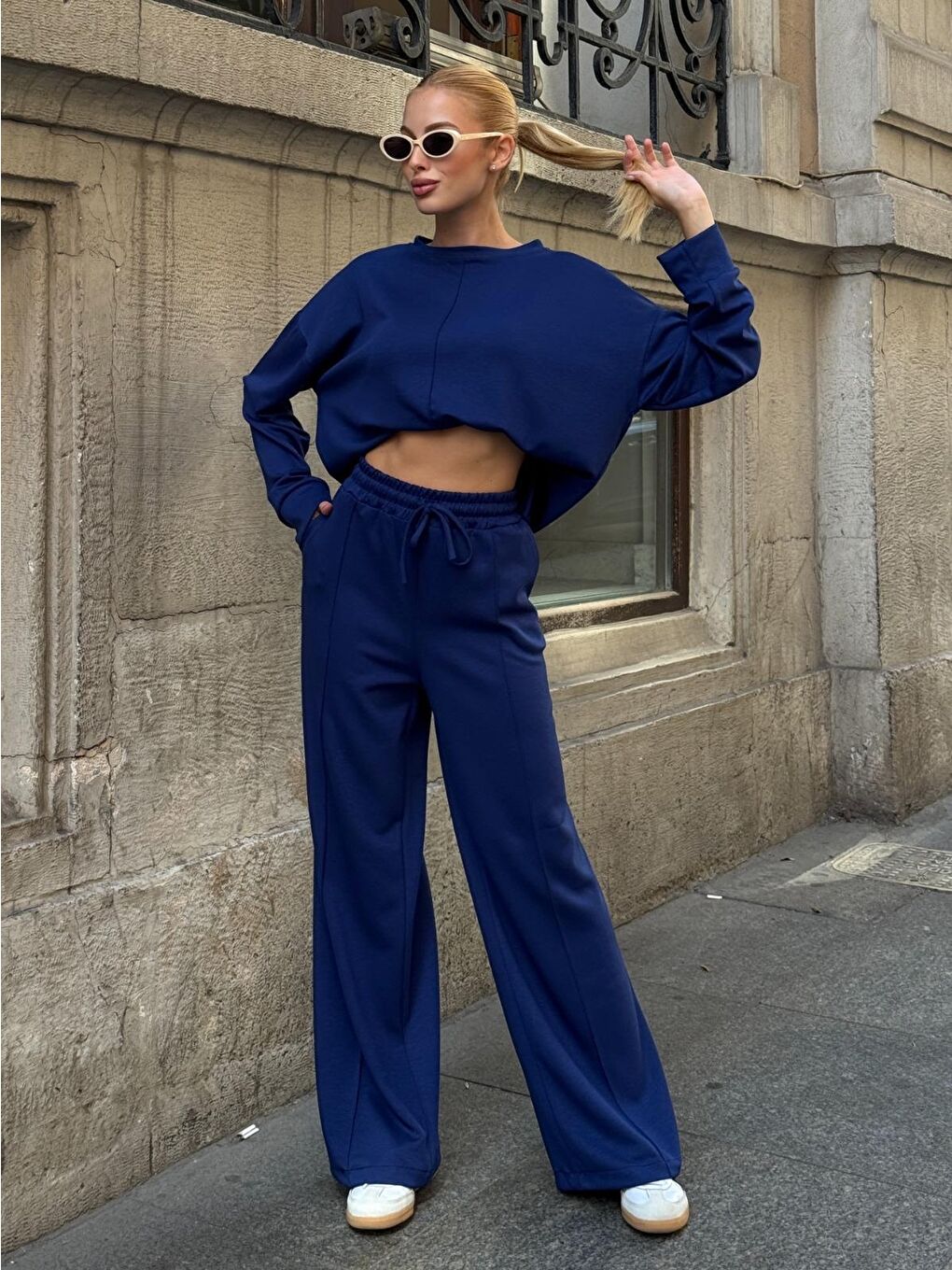 Modal Kumaş Lacivert Oversize Sweat İkili Takım-2