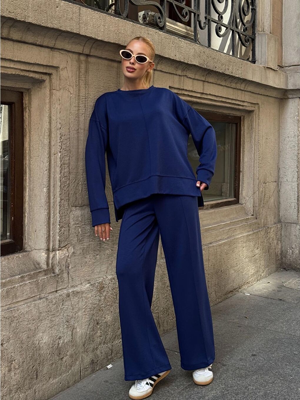 Modal Kumaş Lacivert Oversize Sweat İkili Takım-3