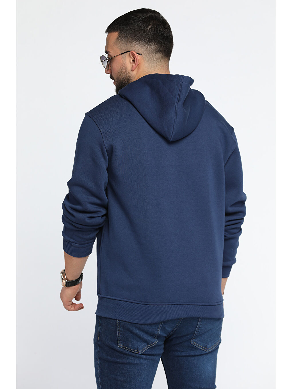 Mishar İtalia İndigo Erkek Kapüşonlu Yarım Fermuarlı Şardonlu Slim Fit Üç İplik Sweatshirt - 2