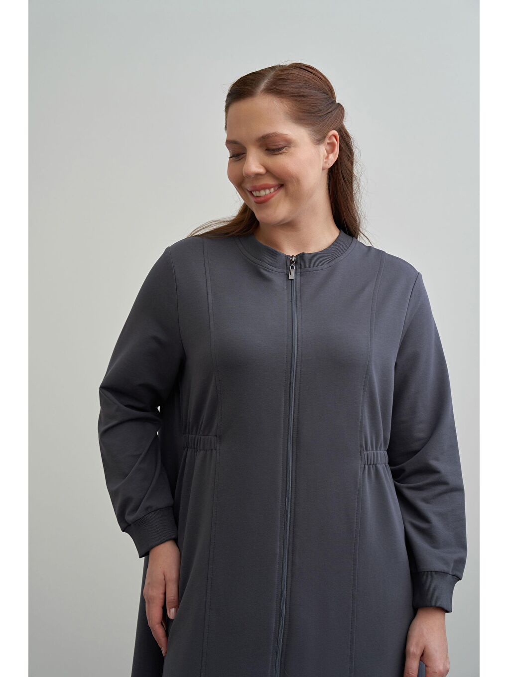 Antrasit-Pamuklu Fermuarlı Uzun Ferace-3