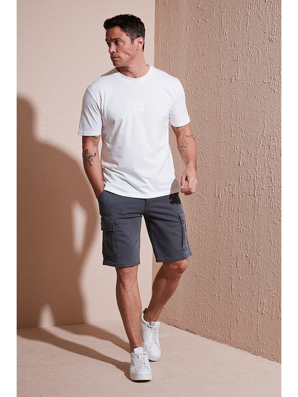 Gri Streç Pamuklu Regular Fit Normal Bel Kargo Cepli Şort 4510S79MILAN