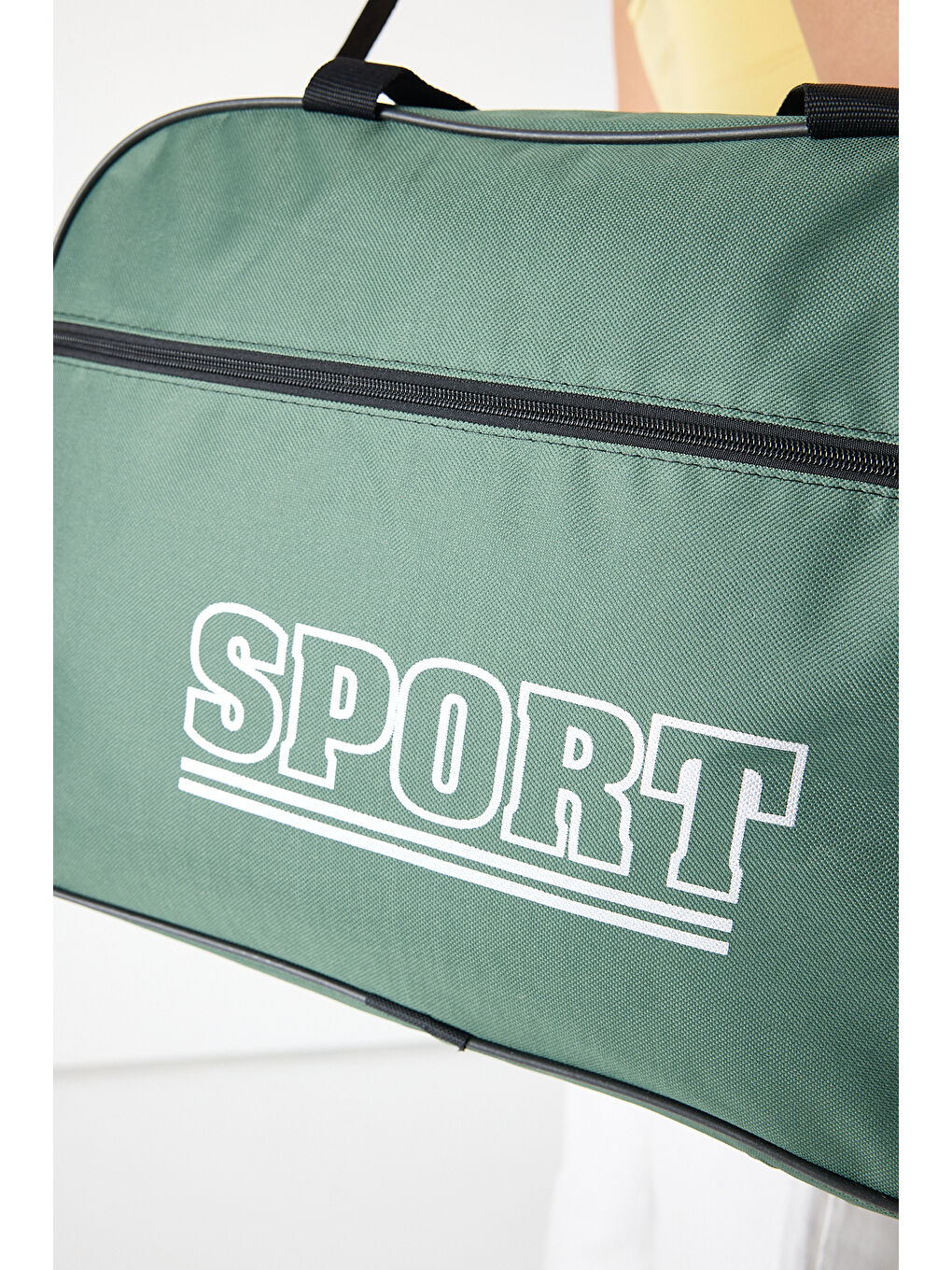 Kadın Yeşil Büyük Boy Önü Fermuarlı Baskılı Spor ve Seyahat Omuz Çantası-3