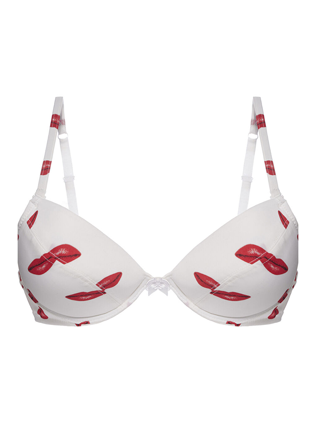 Beyaz Desteksiz  Dudak Desenli Sütyen