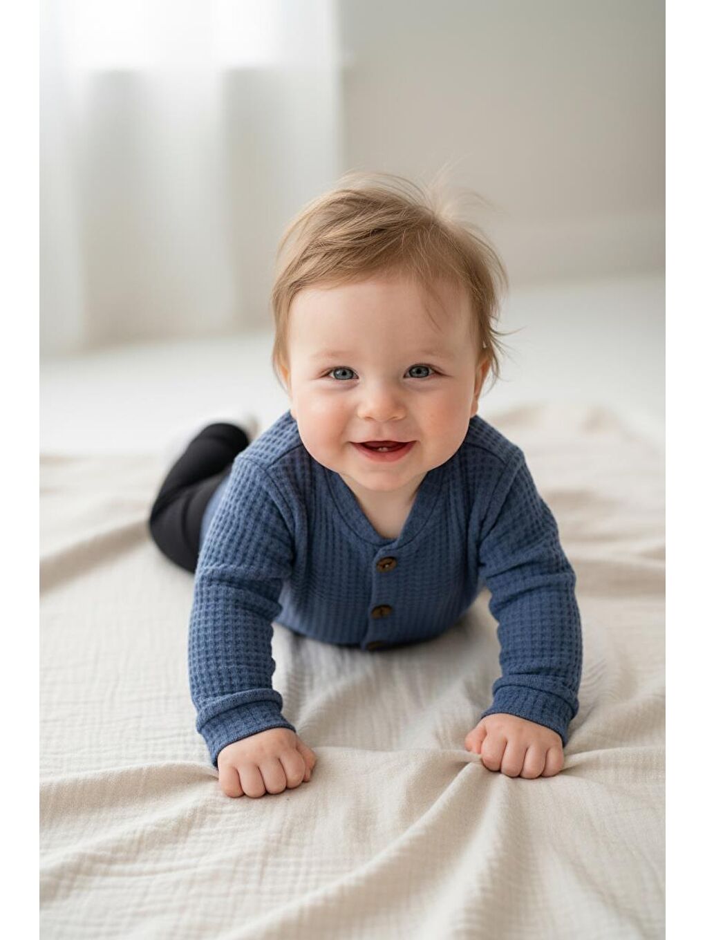 İndigo Elastanlı Gofre Bebek Hırka-1