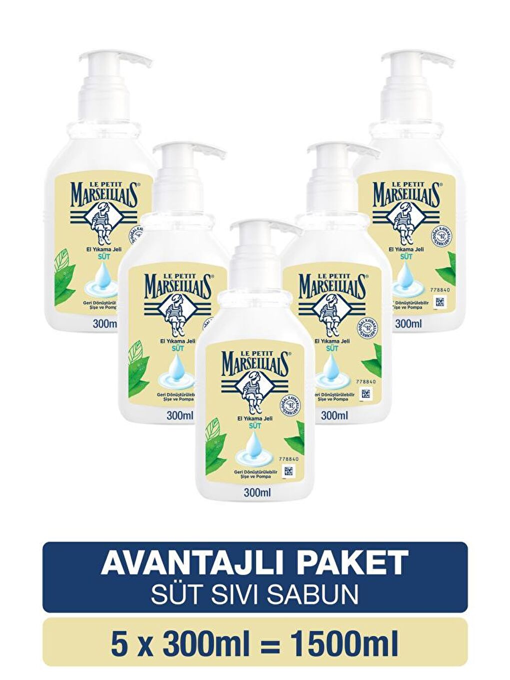 Le Petit Marseillais Renksiz Nemlendirici Sıvı Sabun Süt 300 ml x5 Avantajlı Paket